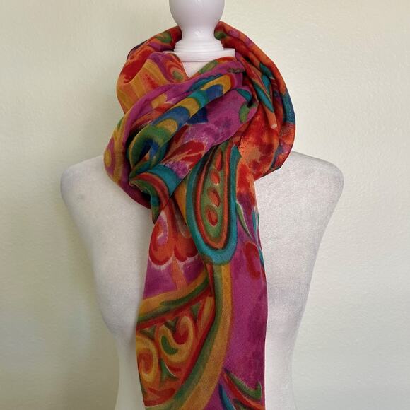 Saachi Scarf Silk Wool Blend Colorful Pink Neck Warmer Winter Accessories - Picture 1 of 7